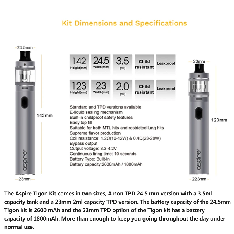 Оригинальный Aspire Tigon комплект MTL &amp DTL тип с верхним наполнением 3 5 мл/2 мл Atomizer