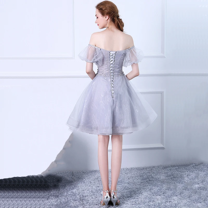 Элегантное Тюлевое серое короткое платье LAMYA для выпускного вечера 2022 вечернее с