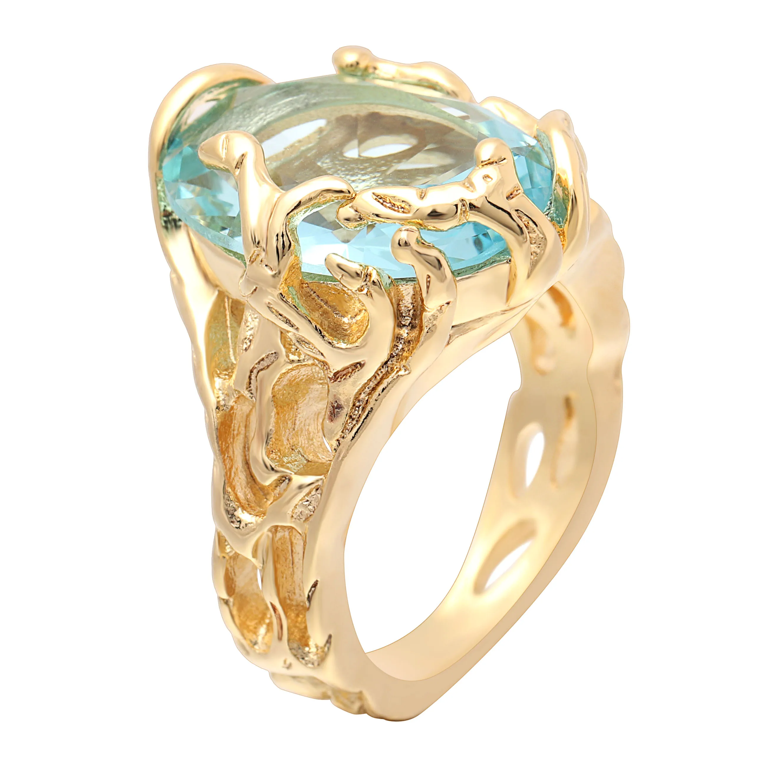 

Hollow Gold Color Women Rings X-Jue Pave Large Light Blue Cz Zircon Luxury Jewelry Finger Wedding Engagement Ring Jewelry Design