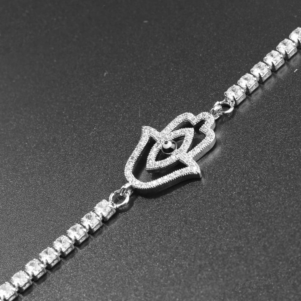 Ручной браслет-амулет Фатимы для женщин 2 мм кубический цирконий серебряный цвет