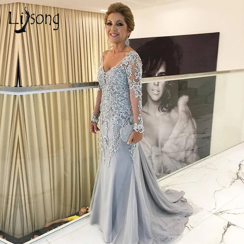 Винтажная кружевная бисерная Русалка Вечерние платья с длинными рукавами