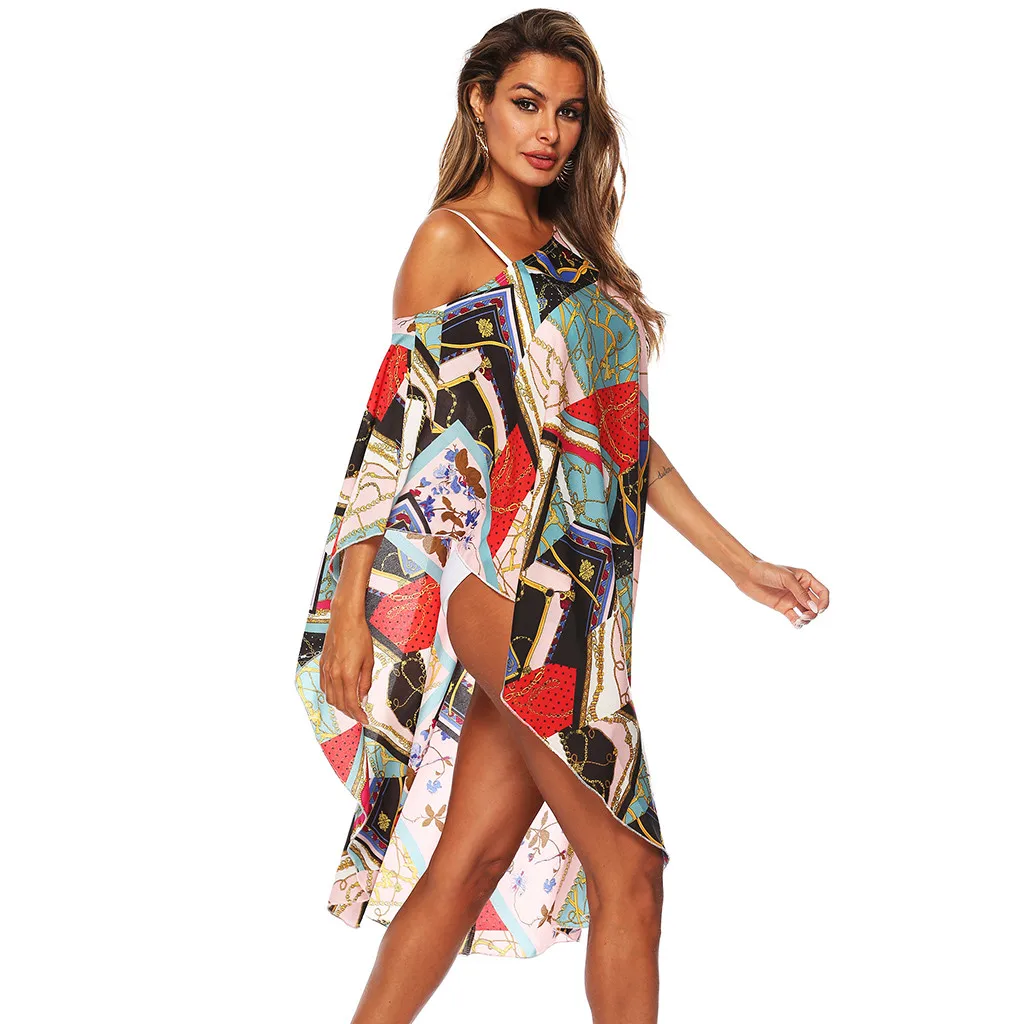 Womail Cover-Ups Women Sexy Off Shoulder Fashion Print Swimsuit Bikini Swimwear Dress Loose Short Sleeve swimwear W30418 | Женская