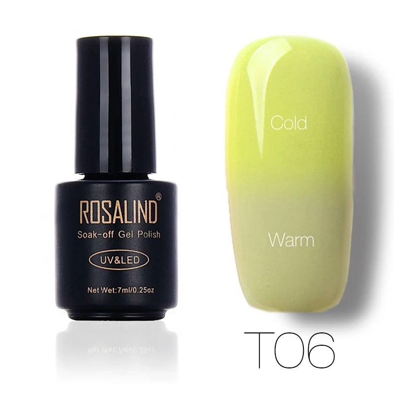 T06 ROSALIND, 7 мл, меняющий температуру, лак для ногтей, отклеивается, лак для ногтей, гель, УФ-лампа для сушки, Термальный цвет, акриловая краска, верхнее Базовое покрытие - Цвет: T06