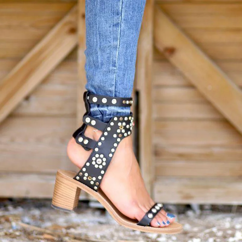 Летние женские модные Ремешок на щиколотке сандалии На высоких толстых каблуках