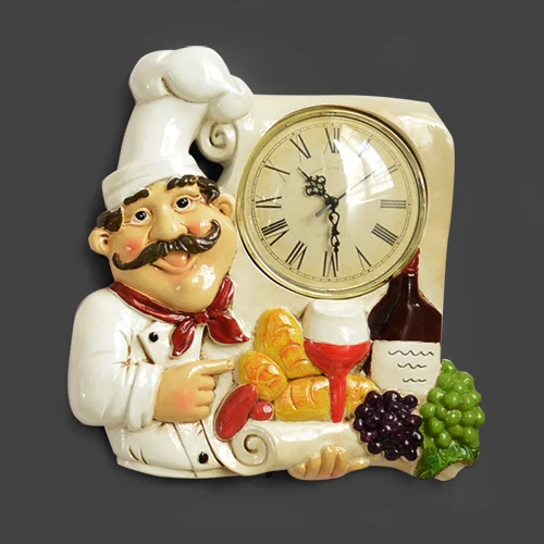 Черный Resin Chef Cute Wall Clock Home Watch Bathroom Kitchen Clock vintage Wall Watches Home Decor Wall Clock Modern Design - Цвет: Черный