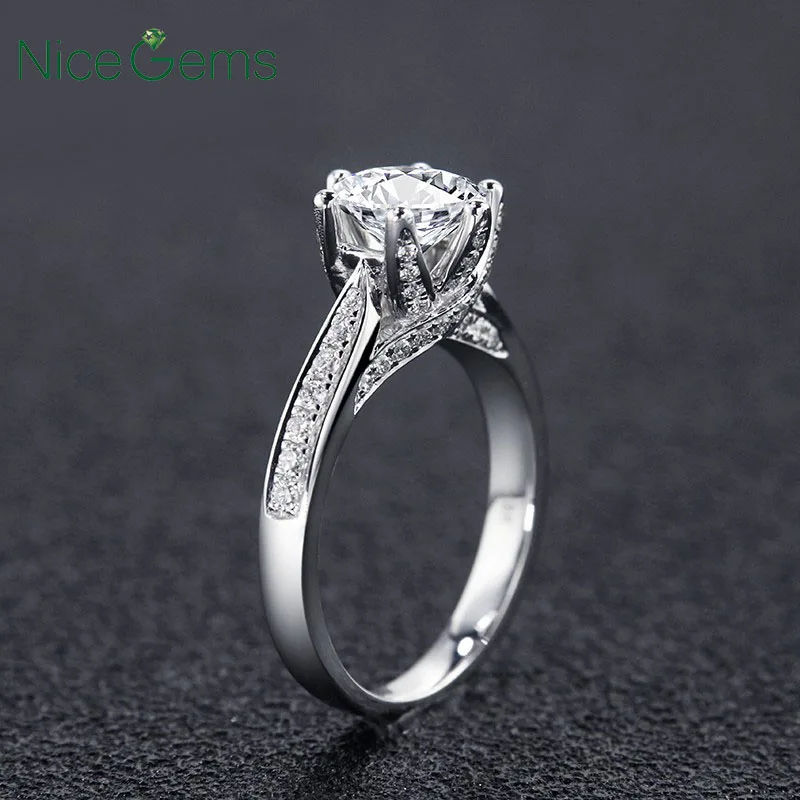 NiceGems 14k White Gold Moissanite Engagement Ring Center 8mm F Color Diamond In Accents Women Wedding Jewellery | Украшения и