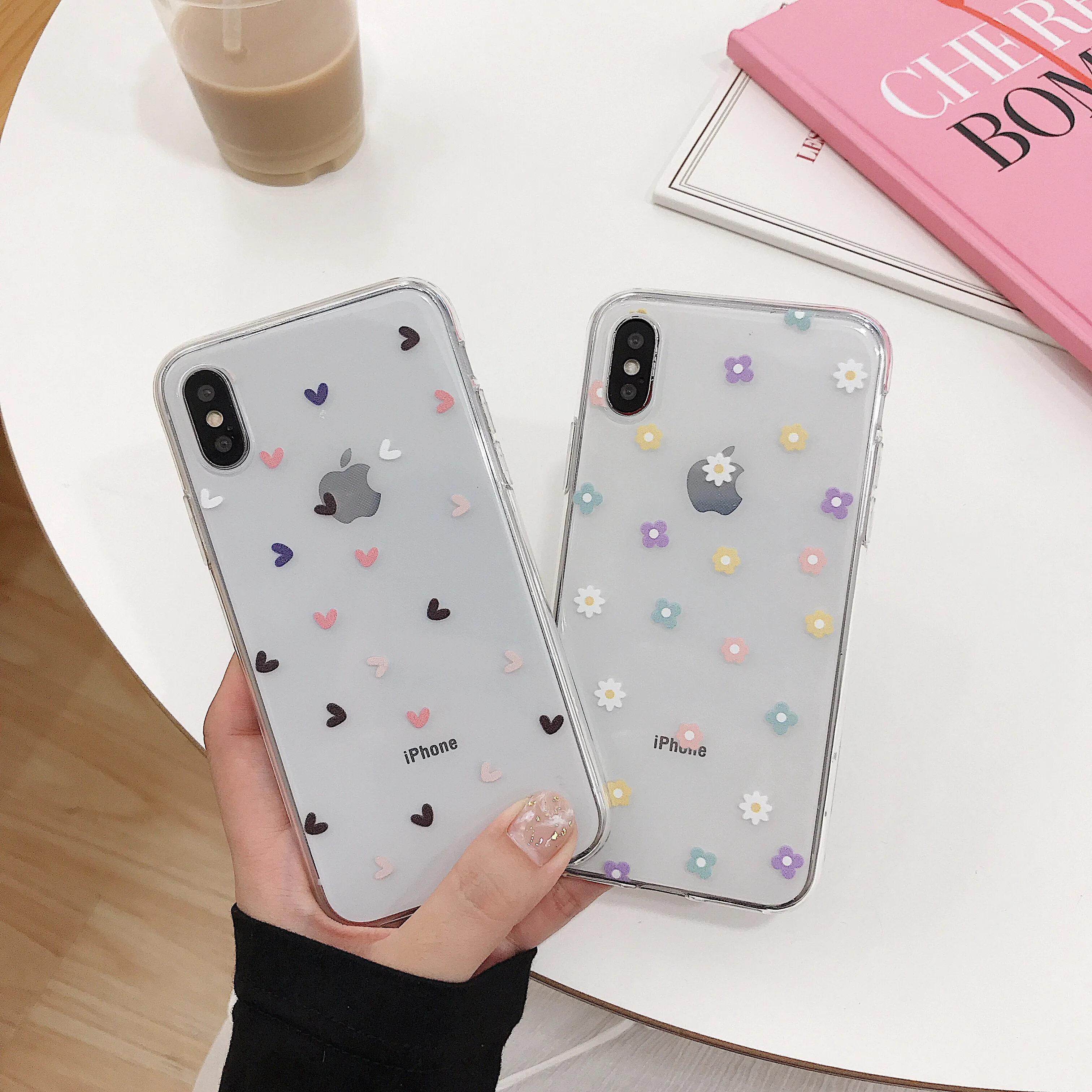 Soft Transparent Cases For iphone 11 Pro XR XS Max X 7 8 Plus 6 6S Case Love Heart Floral Clear Silicone Back Cover Fundas |