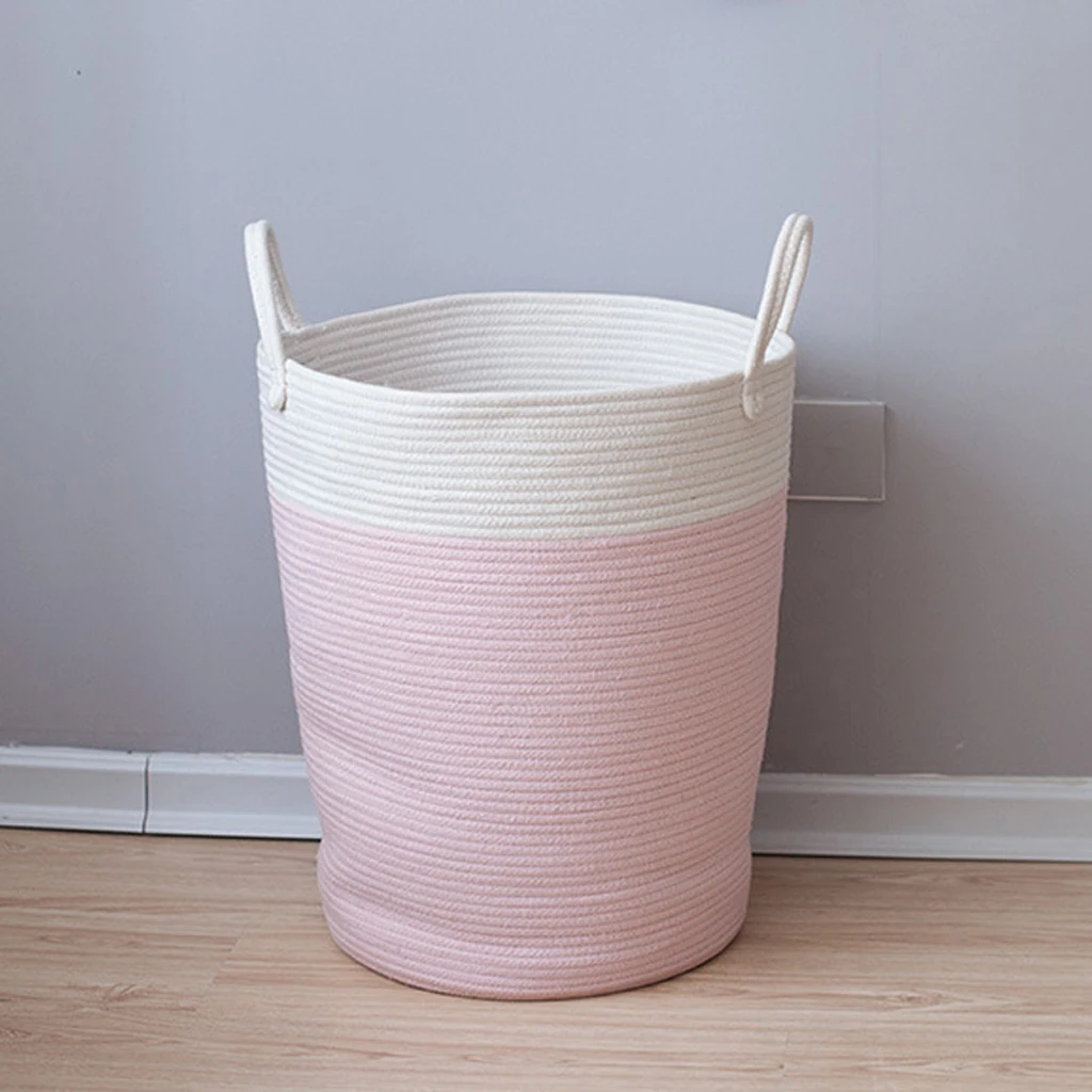 

2pcs Round Cotton Rattan Handmade Woven Storage Baskets Laundry Basket For Towels Clothes Toys Sundries Organizing