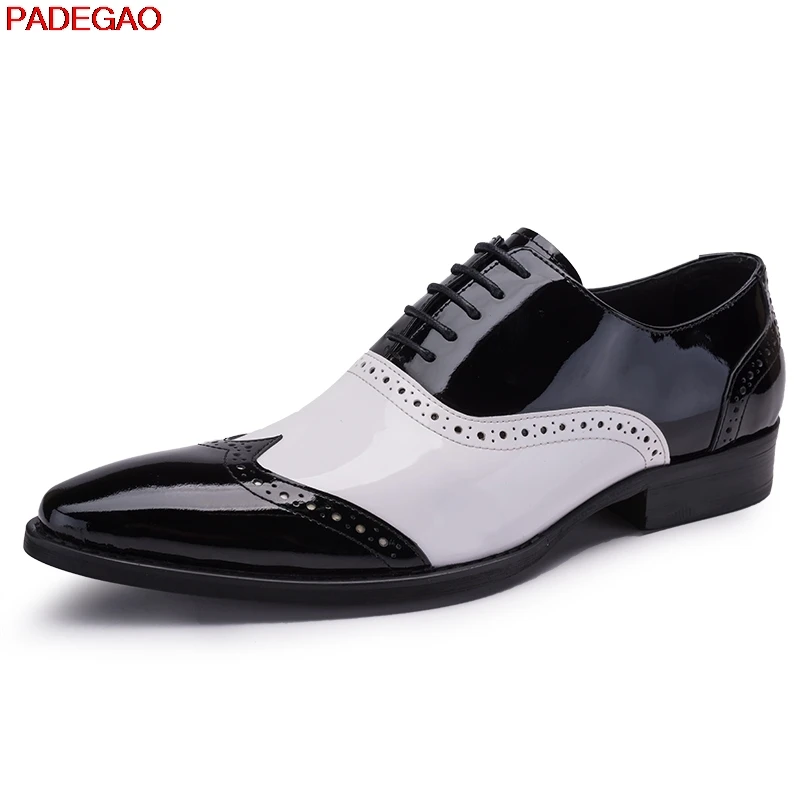 2017 мужчина указал черно-белой краской в деловой костюм кожаные ботинки Прилив