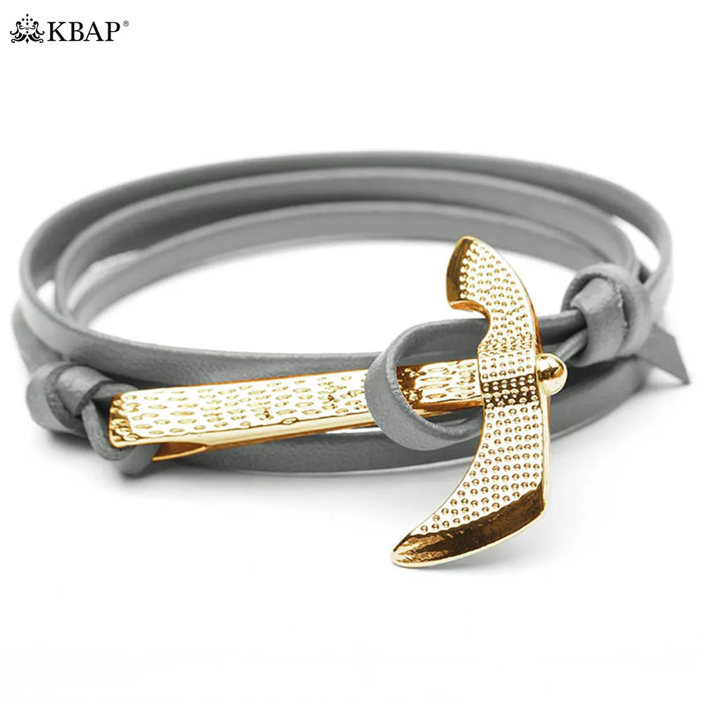 Мужской кожаный браслет с якорем винтажный золотым топором|leather wrap bracelet|wrap