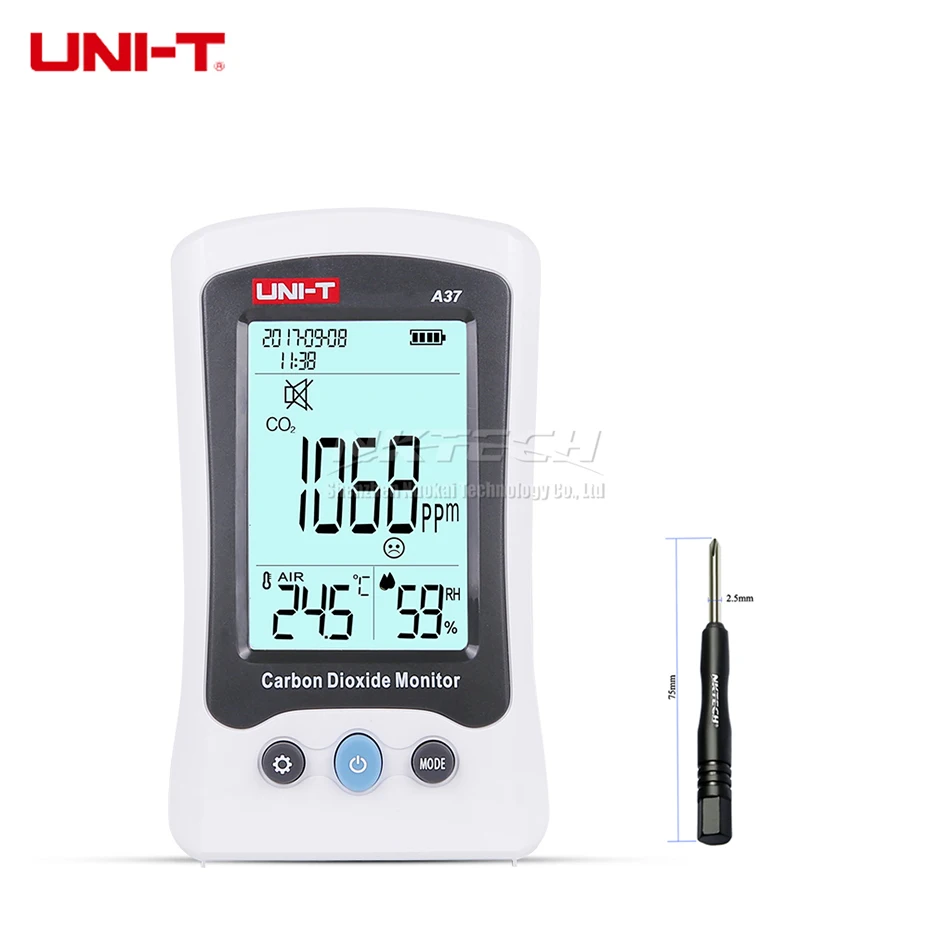 

UNI-T A37 Digital Carbon Dioxide Detector Laser Air Quality Monitoring Home Meter CO2 Detection 400-5000PPM Temperature Humidity