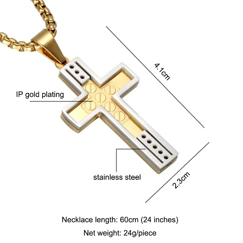 3 Color Men Stainless Steel Cross Necklace Pendant European and American Style Religious Jewelry Gifts#172 | Украшения и