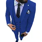 Синий мужской костюм, 3 штуки, Повседневный, пятнистый, с отворотом, приталенный, двубортный жилет, смокинги, Женихи, мужские, вечерние (Блейзер + жилет + брюки)