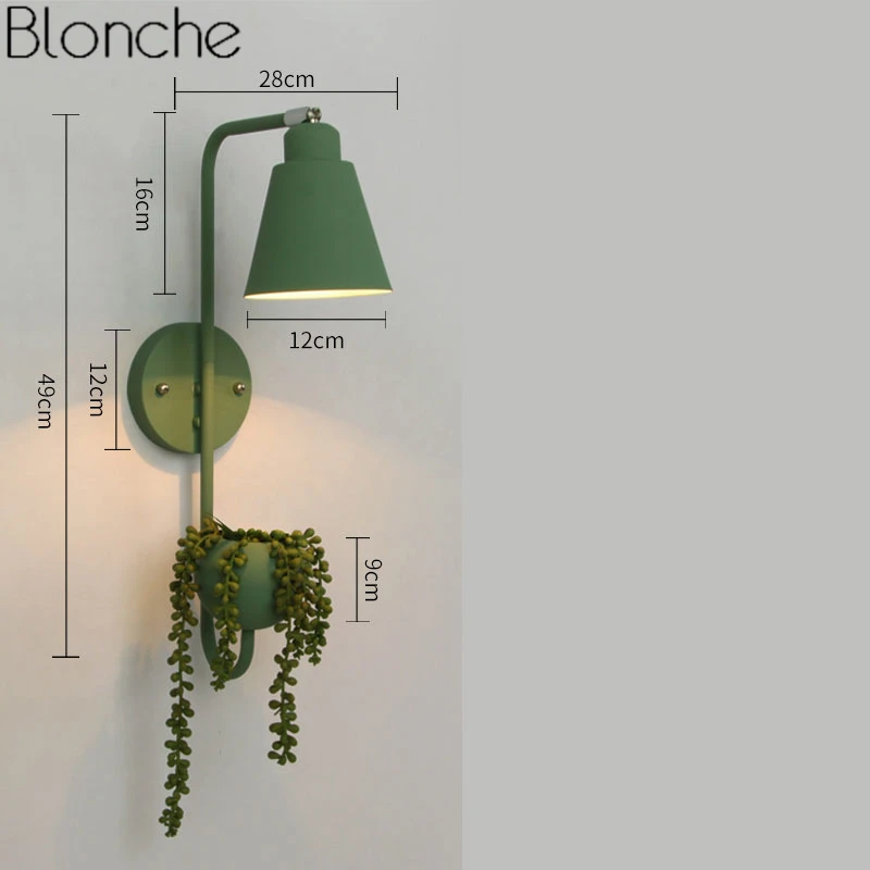 Green With Plant Nordic завод DIY бра Современный светодио дный Настенные светильники Обеденная Спальня ночники Home Decor бра светильник - Цвет абажура: Green With Plant