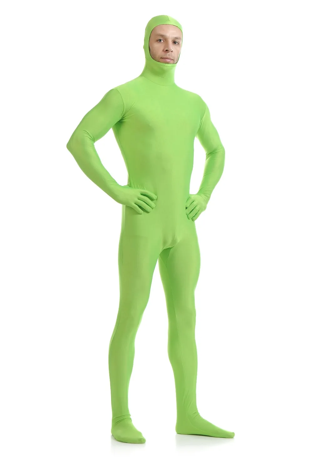 Флуоресцентный зеленый Zentai открытое лицо фотография косплей Хэллоуин вторая