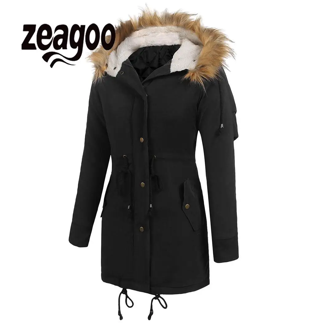 Zeagoo однотонное повседневное теплое пальто из искусственного меха с капюшоном и
