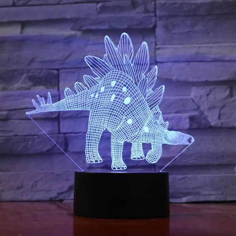 3d лампа Stegosaurida Stegosaurus иллюзия светильник светодиодная лампочка USB RGB разноцветная Рождественская Детская