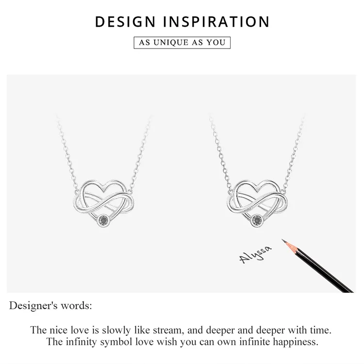 bamoer Infinity Love Silver Necklaces for Women Rose Gold Color Biocolor Heart Short Necklace Gifts for Girlfriend BSN071