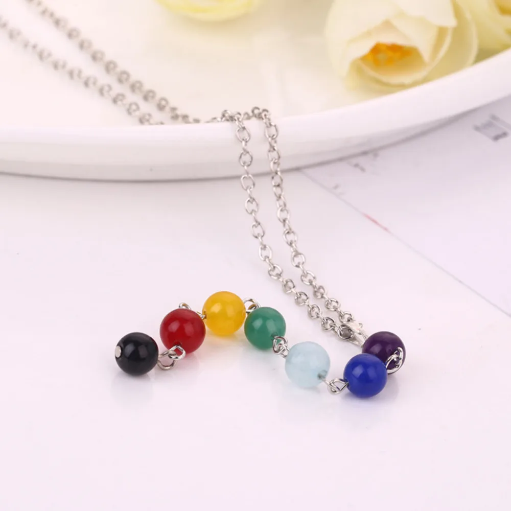 

24PCS Wholesale Seven Chakra Power Healing Natural Stone Colorful Beads Pendant Necklace Women Jewelry DIY Bracelet Necklace