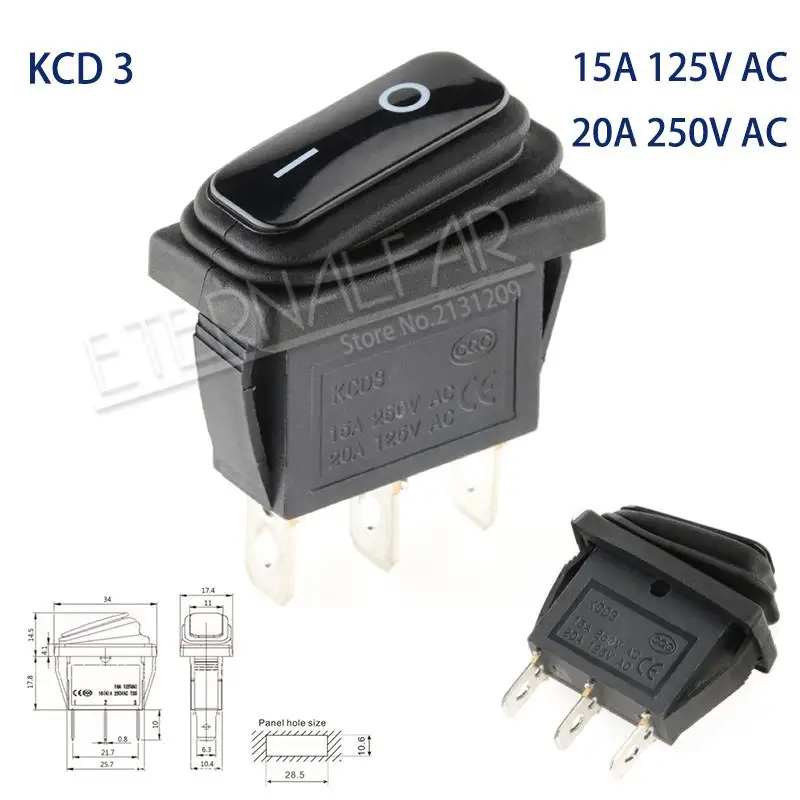 KCD3-Black-3J2D KCD1 KCD2 KCD4 KCD6 On Off 10A 16A 20A 125V 250V AC сверхмощный DPST герметичный водонепроницаемый авто лодка морской тумблер кулисный переключатель с - Цвет: KCD3-Black-3J2D