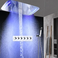 2022 Recessed Ceiling Waterfall Shower Set High Flow LED Rain Mist Shower facuets Kits Batrhroom 5 Functions Mixing Valve