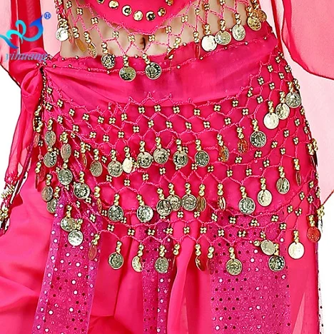 Rose Pink Арабский костюм для танца живота вечерние хип шарф музыкальный фестиваль Одежда Пояс Хэллоуин юбка с золотыми монетами Болливуд Цыганский живот - Цвет: Rose Pink