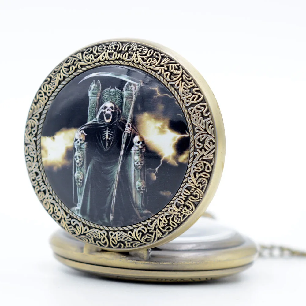 Ретро бронзовые часы Grim Reaper Skull Wizard Enchanter Dome кварцевые карманные Аналоговые в виде