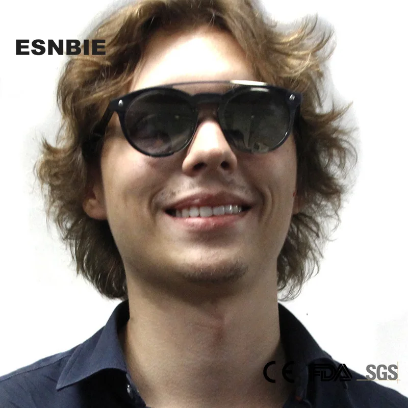 Женские и мужские зеркальные солнцезащитные очки ESNBIE TR90 круглые с двойной