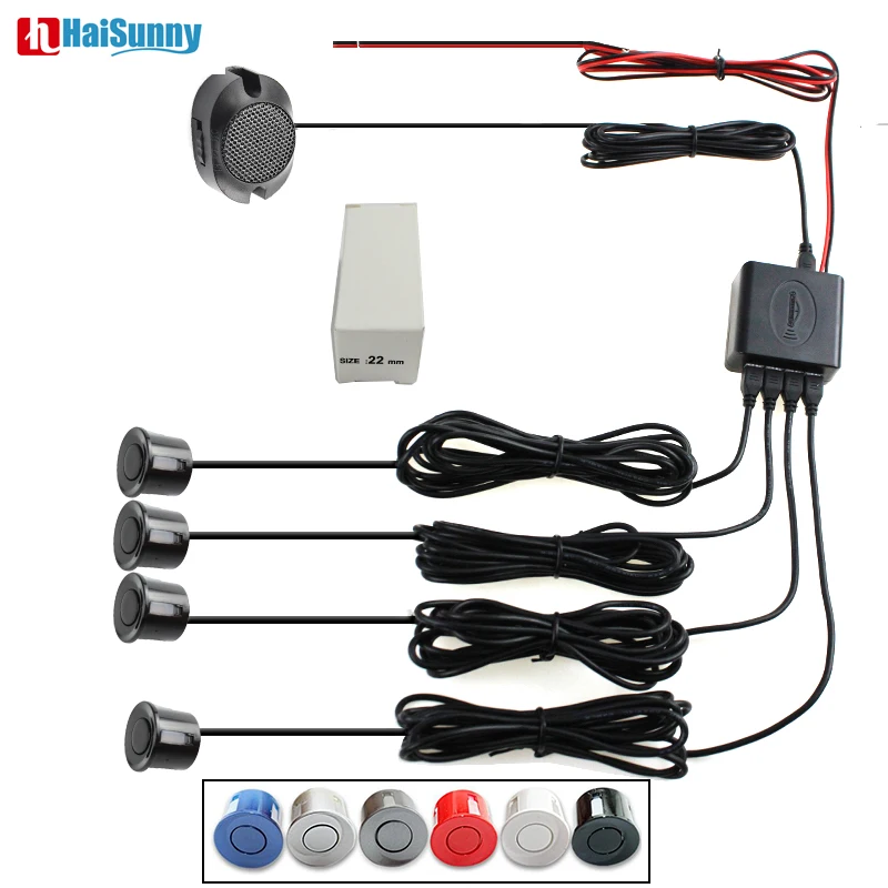 HaiSunny 4 Sensors Buzzer Alert 22mm Car Parking Sensor Kit Reverse Backup Radar Detector Assistance System DC 12V 6 Colors |