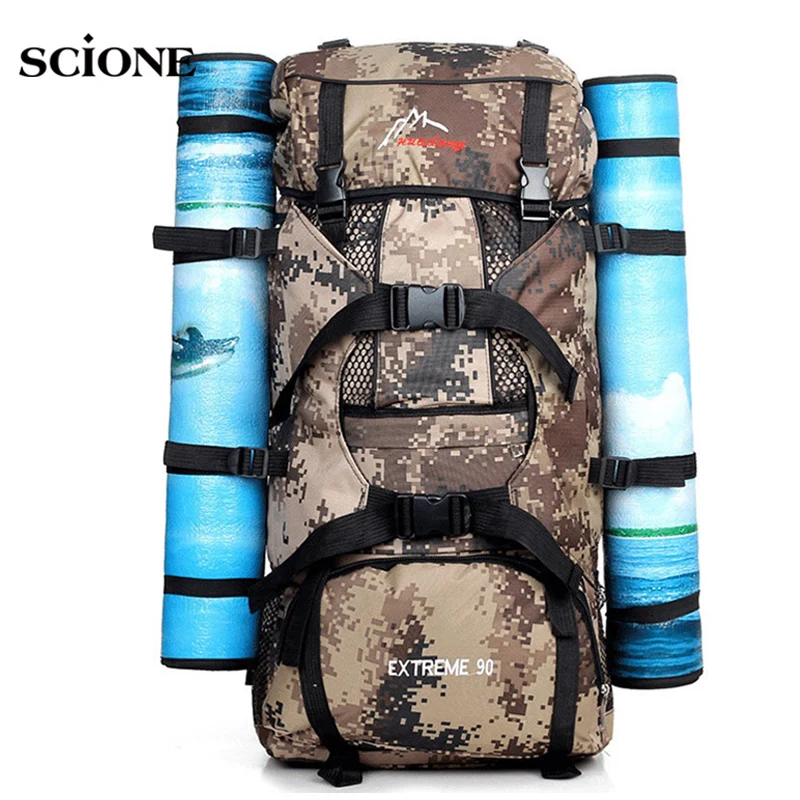 

70L Big Camping Backpack Outdoor Sports Military Tactical Nylon Backpacks for Hiking Mountain Climbing Molle Rucksack XA574YL