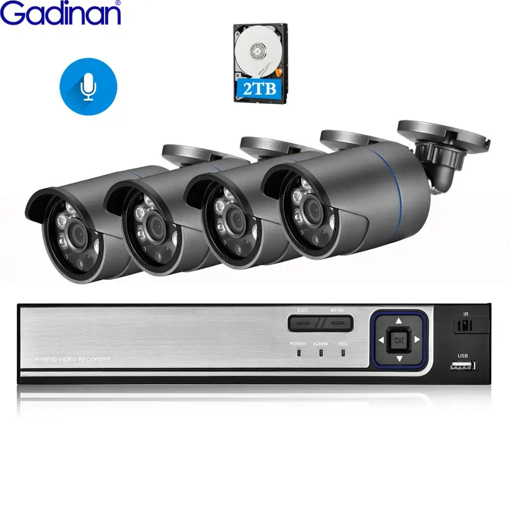 Gadinan CCTV Аудио система безопасности 4CH 5MP POE NVR комплект Hi3516EV300 4MP 3MP домашняя уличная