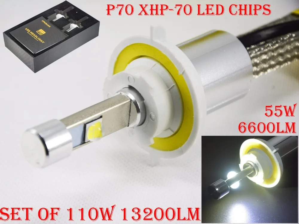 

1 Set 110W 13200LM P70 LED Headlight Slim Conversion Kit 12/24V Super Bright Fanless XHP-70 4LED Chips Car Lamps Bulbs H4 H7 H8