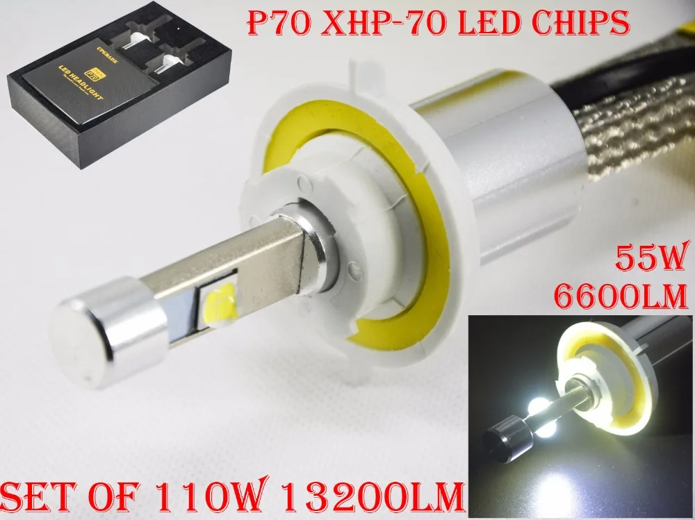 

1 комплект, 110 Вт, 13200LM, P70, светодиодный комплект для переоборудования фар, 12/24 в, супер яркий, безвентиляторный, с 4 светодиодными чипами, автом...