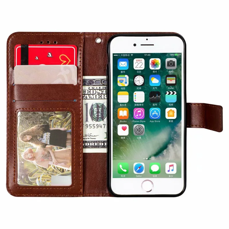 Чехол-подставка из искусственной кожи для Iphone X, XR, XS, Max, 8, 7, 6, 6S Plus, 5S, 5, роскошный силиконовый чехол-книжка с отделением для карт