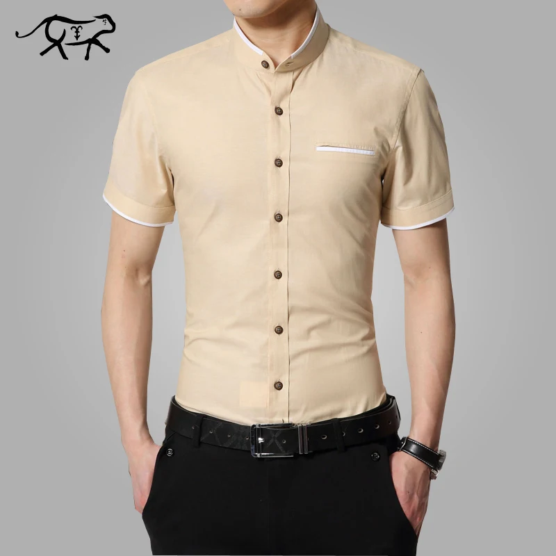 

2018 New Men Shirts Brand Mandarin Collar Slim Fit Mens Chemise Homme Casual Summer Business Dot Shirt Short Sleeve Solid M-5XL