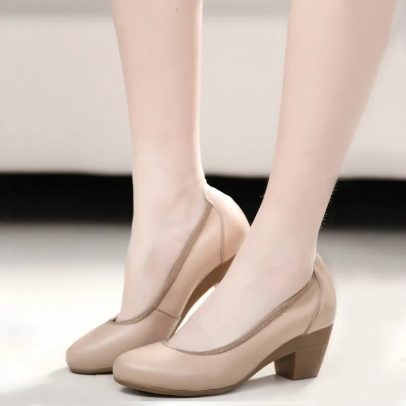 

Plus Size 34-43 Women Pumps Basic High Heels Working Shoes Women Slip on Shallow Footwear Genuine Leather High Quality Shoes New
