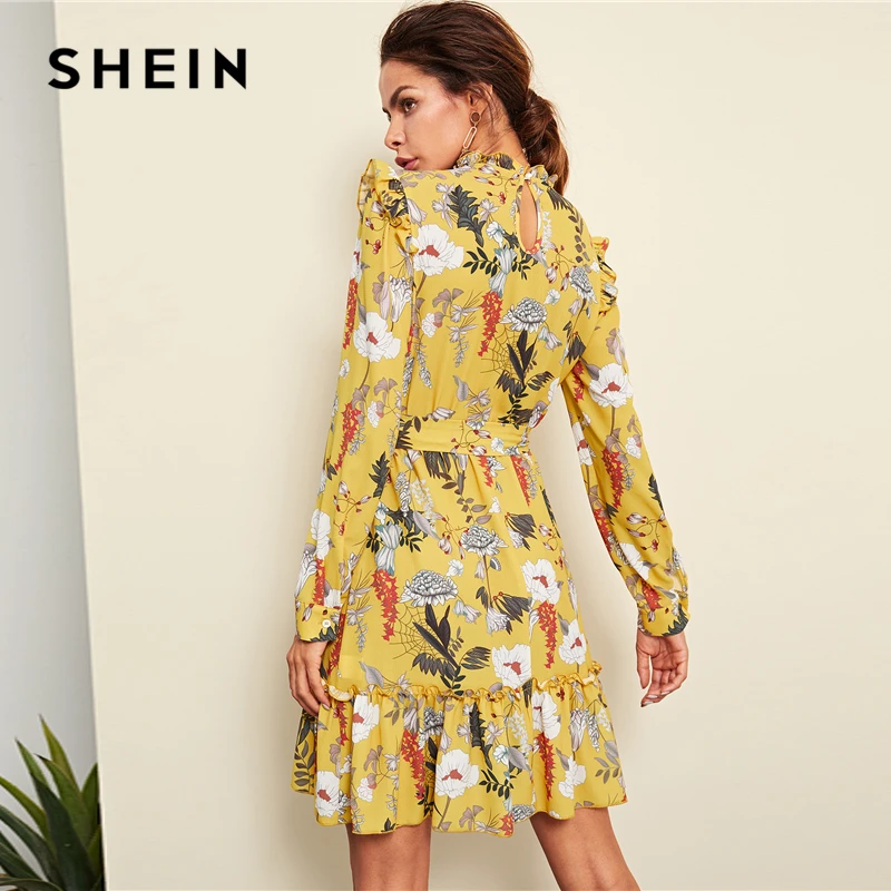 WXT 2018 цветочный Амарилло оборкой vestido elegante рюшами con vestidos de las mujeres vacaciones alta ci |