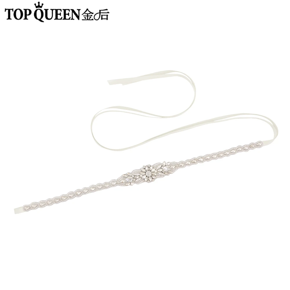 TOPQUEEN S385 пояс со стразами, серебристый пояс со стразами для свадьбы, пояс невесты с кристаллами, темно-синий пояс в стиле бохо, пояс с драгоценными камнями для платья - Цвет: off white