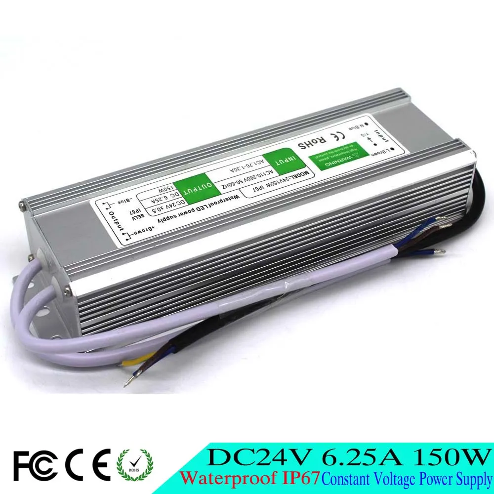 Трансформатор напряжения AC100 240V to DC24V водонепроницаемый IP67 источник питания 24V 6.25A