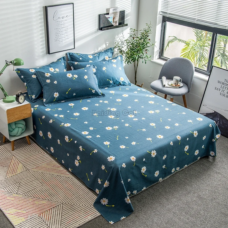 New Spring Green Flower Printed Bed Sheet Cotton Flat Sheet for Bedding Set Bed Linens Twin Full Queen King Bedspreads