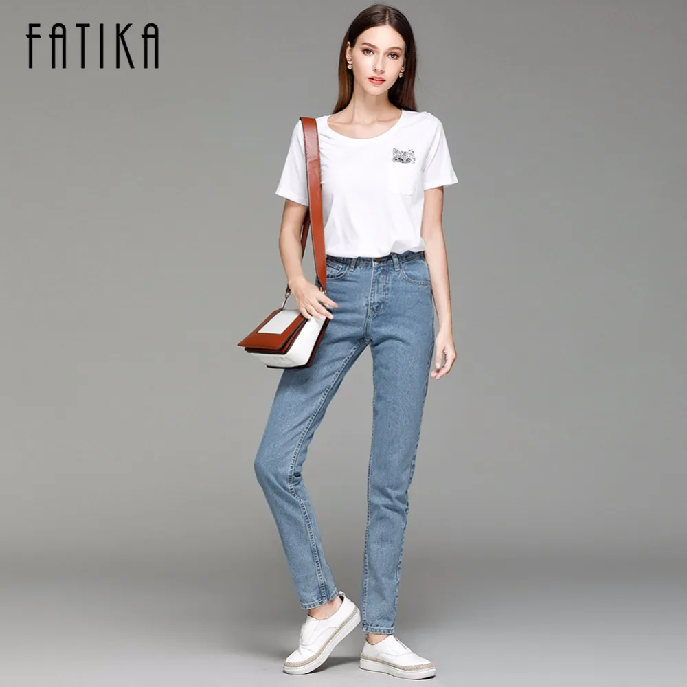 Женские джинсы шаровары Fatika прямые универсальные с высокой талией штаны для