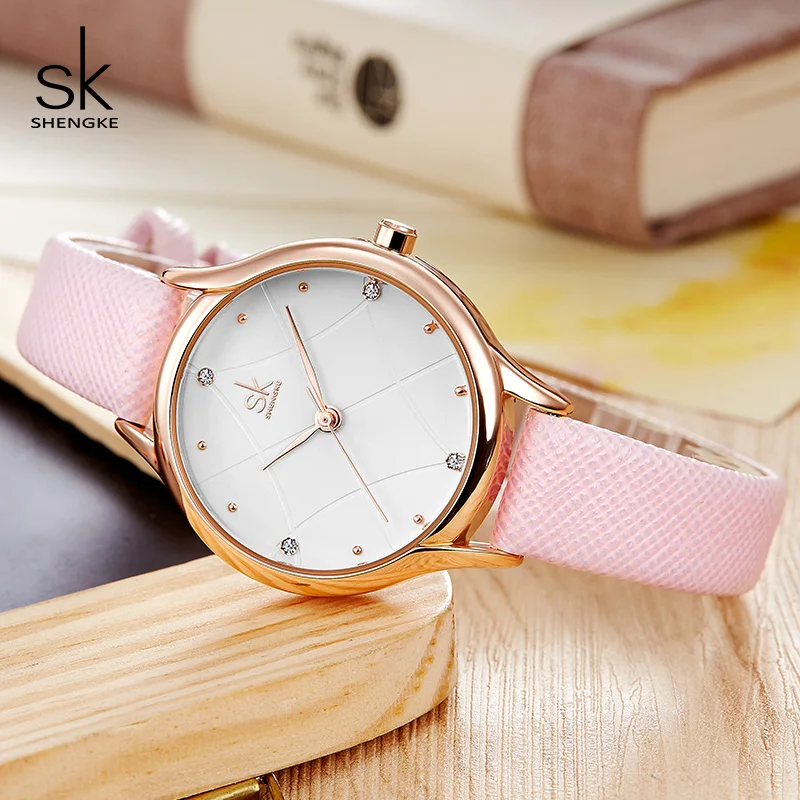 Shengke Роскошные Кварцевые часы женские модные с кожаным ремешком Montre Femme 2021