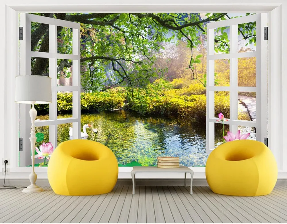 custom photo murals Landscape paintings TV backdrop 3D window 3d room wallpaper landscape Custom mural | Обустройство дома