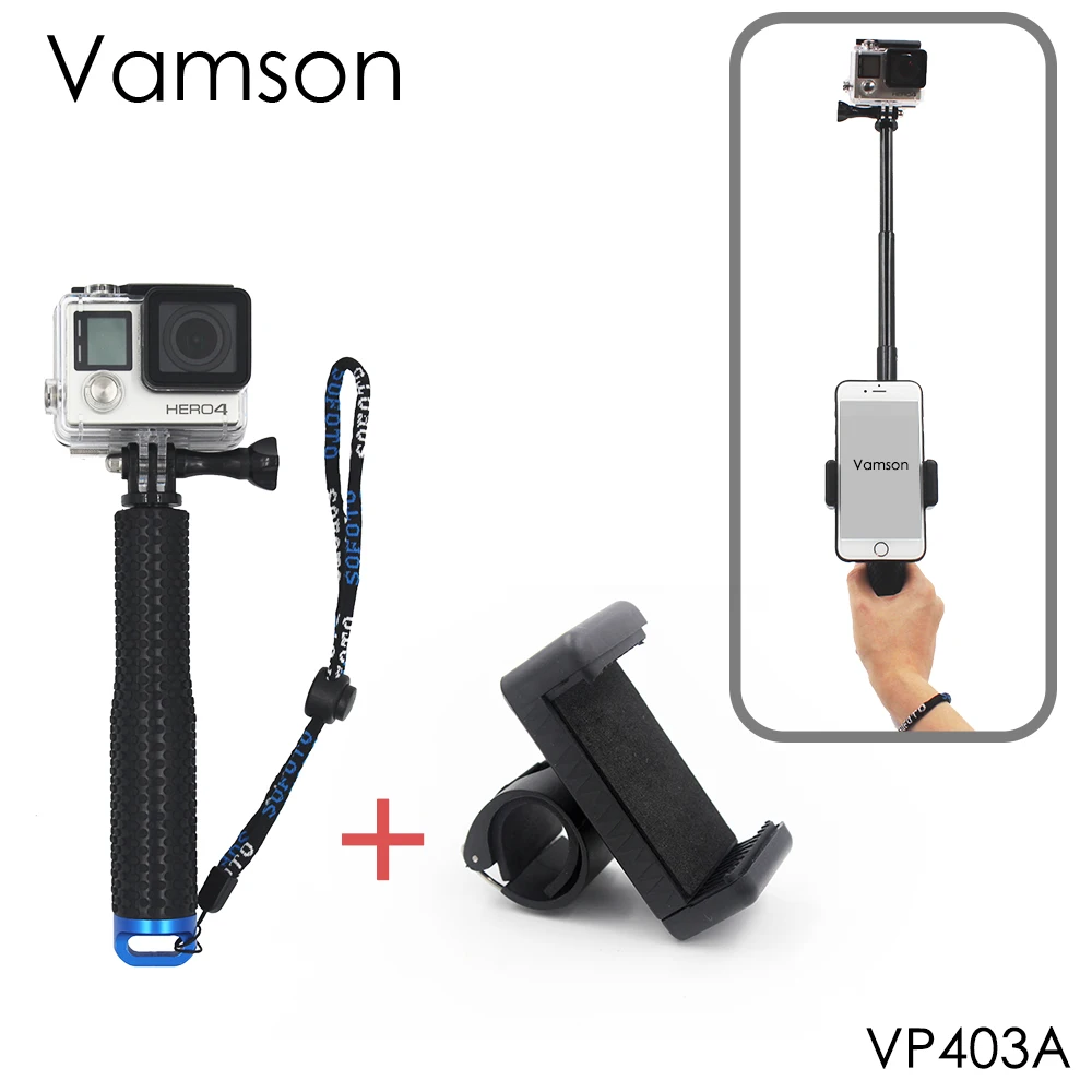 Vamson for Go Pro 6 Action Camera Surfing Diving Extendable Self selfie Stick Monopod For GoPro Hero 5 4 yi 4K | Электроника