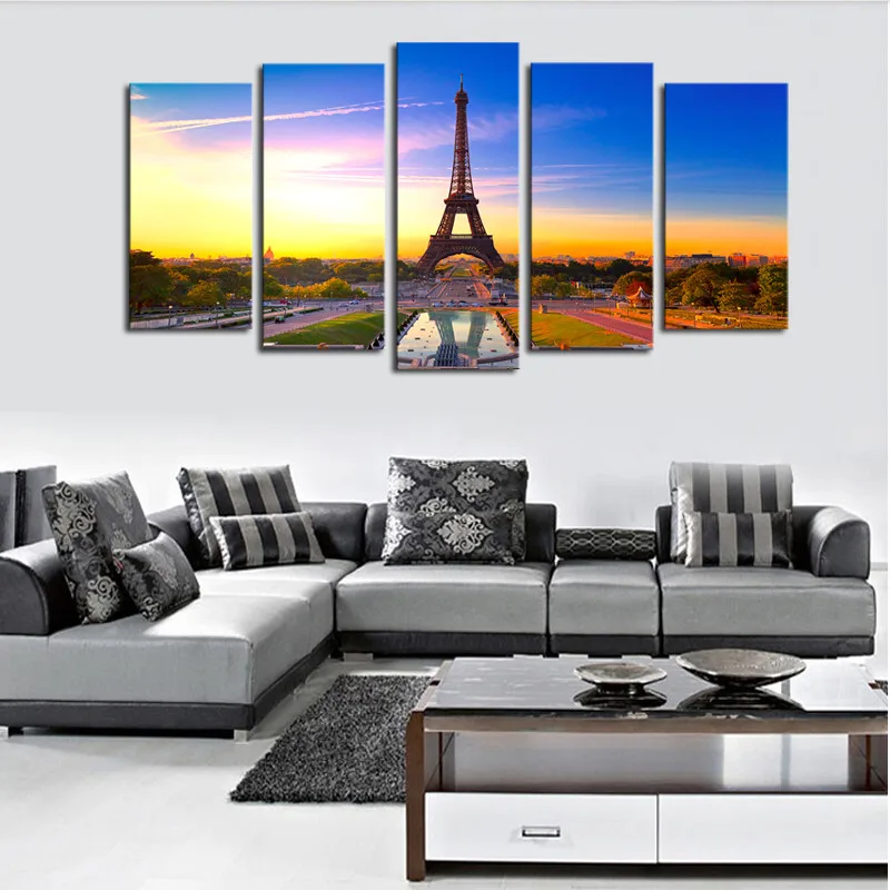

New Arrival Paintings Cuadros Unframed 5 Panels Eiffel Tower Painting Modern Home Wall Decor Canvas Art Hd Print Picture