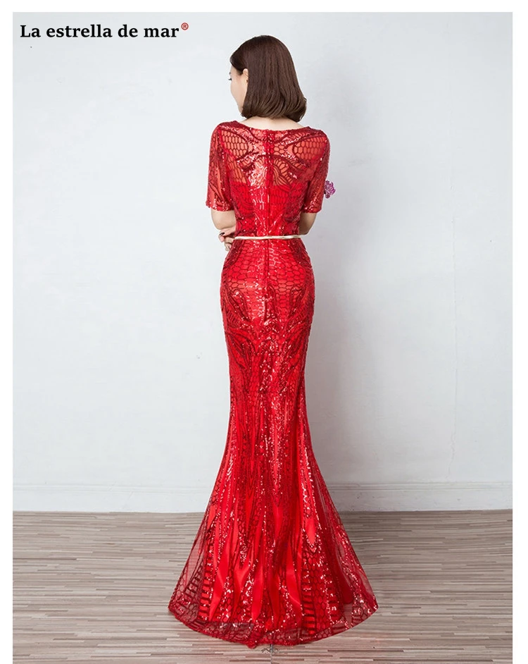 Vestido para festa de casamento2019 новинка из кружева, с вырезом на шее, с блестками, Сексуальная Русалка, золотой, красный, фиолетовое платье для невесты, длинное sukienka plus