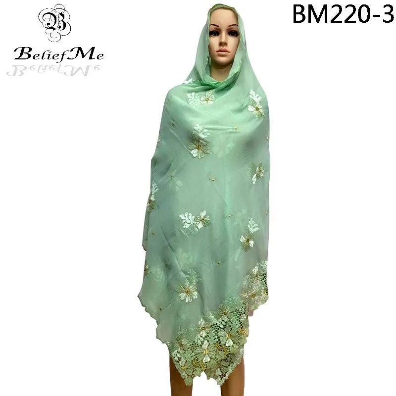 2019 Новое поступление бирюзовый шарф Мусульманский Хиджаб вышивка большой