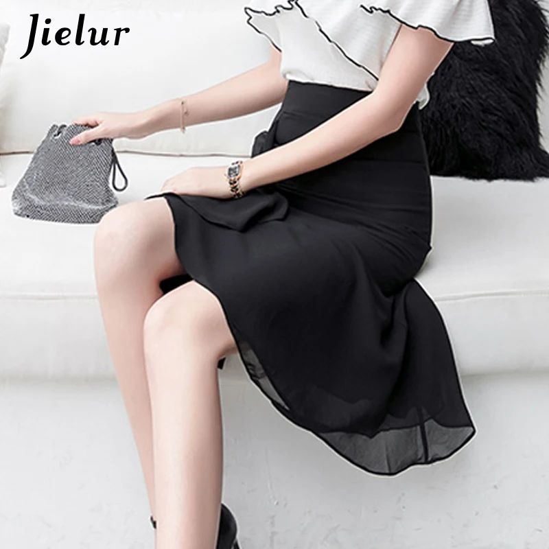 Jielur черная длинная юбка женская шикарная 2019 Новая модная в горошек миди с высокой