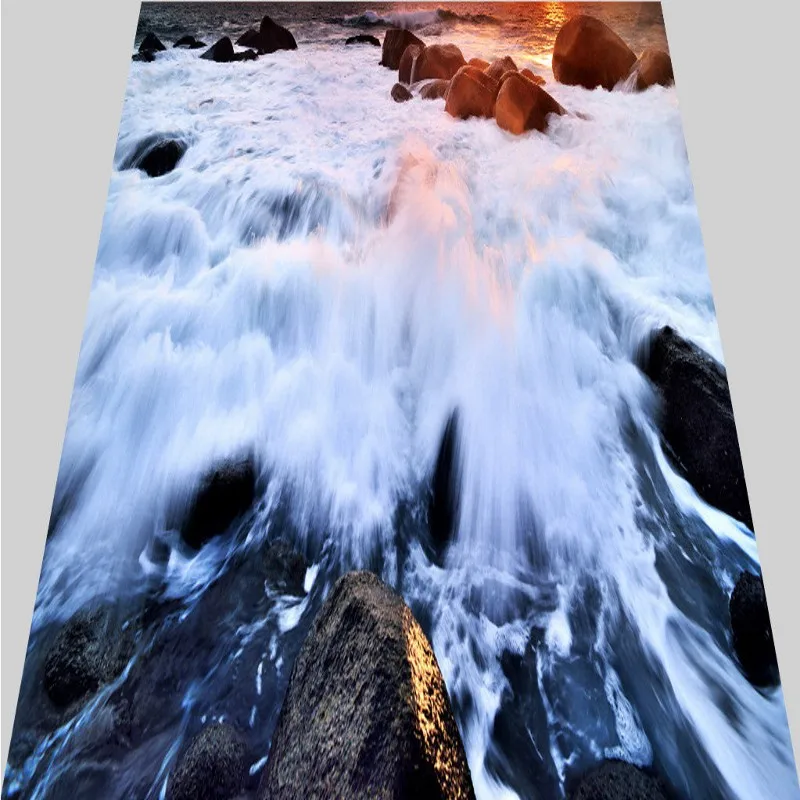 

Free Shipping Wave surfing 3D flooring sticker wallpaper bedroom bathroom kitchen non-slip floor murla
