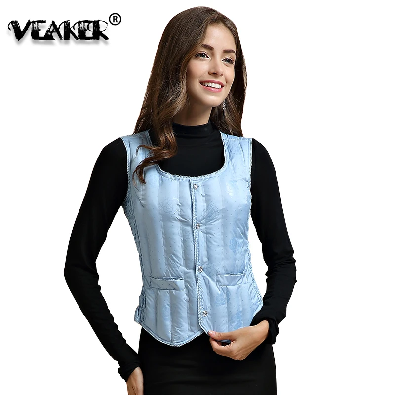 

Womens Winter Vest Women Warm Vests Casual Sleeveless Down Coats Vest Slim Waistcoat Crystal Button With Pockets 4 Colors 2XL